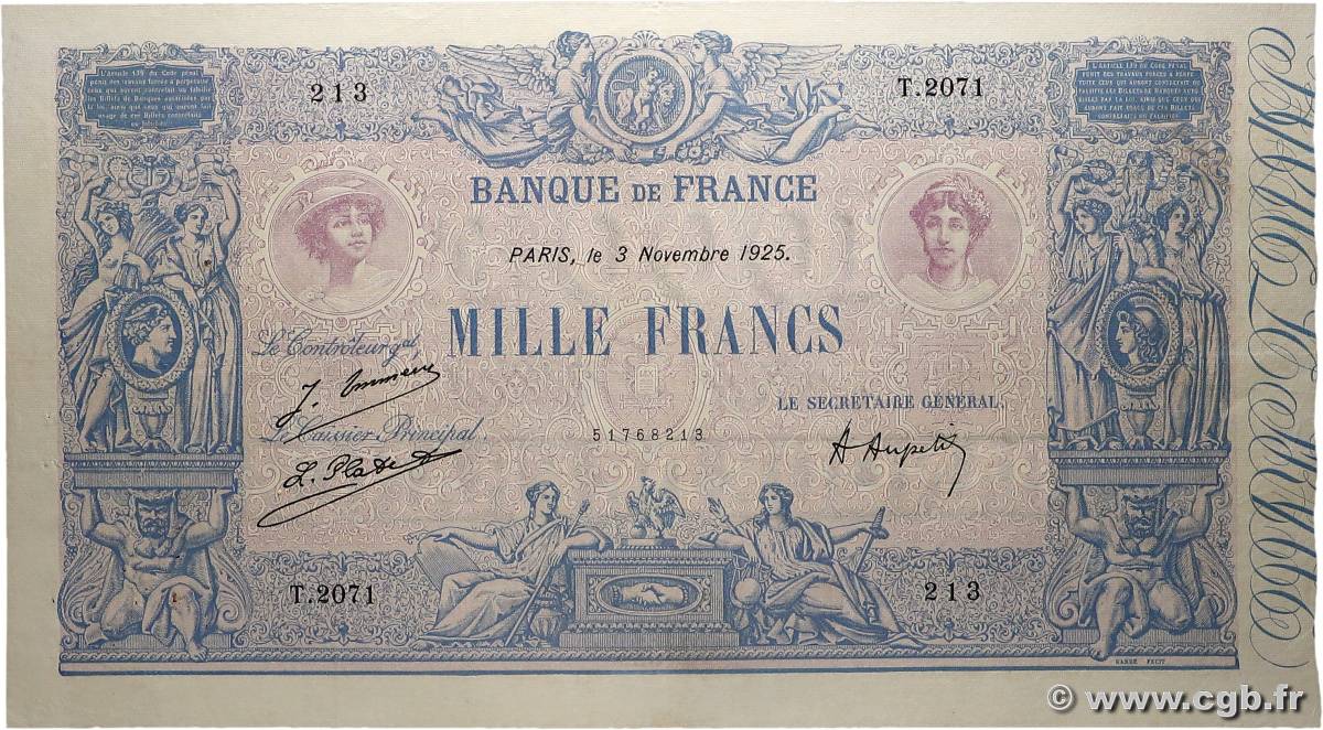 1000 Francs BLEU ET ROSE FRANCE  1925 F.36.41 TTB
