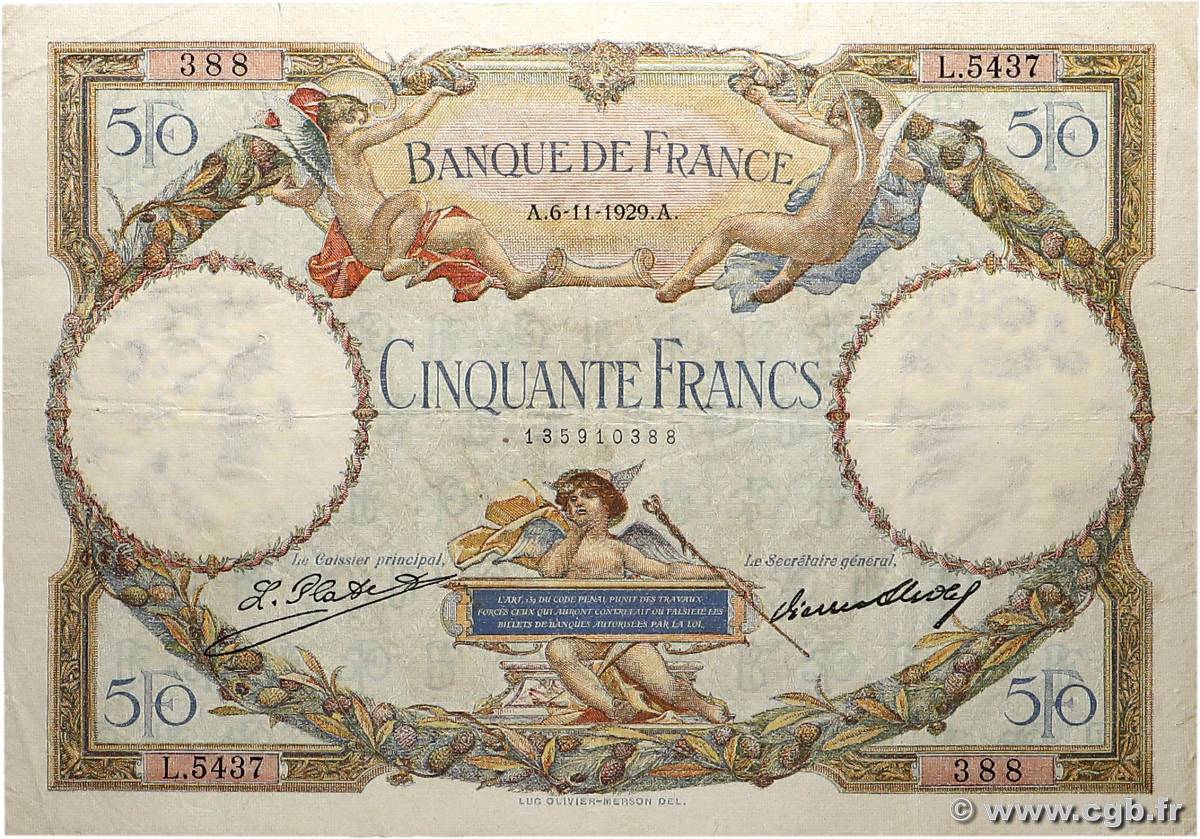 50 Francs LUC OLIVIER MERSON FRANCE  1929 F.15.03 pr.TTB