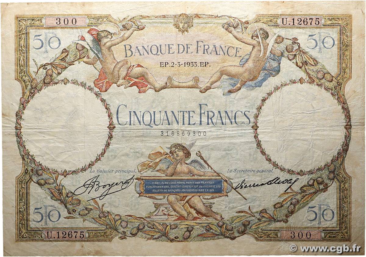 50 Francs LUC OLIVIER MERSON type modifié FRANCE  1933 F.16.04 F