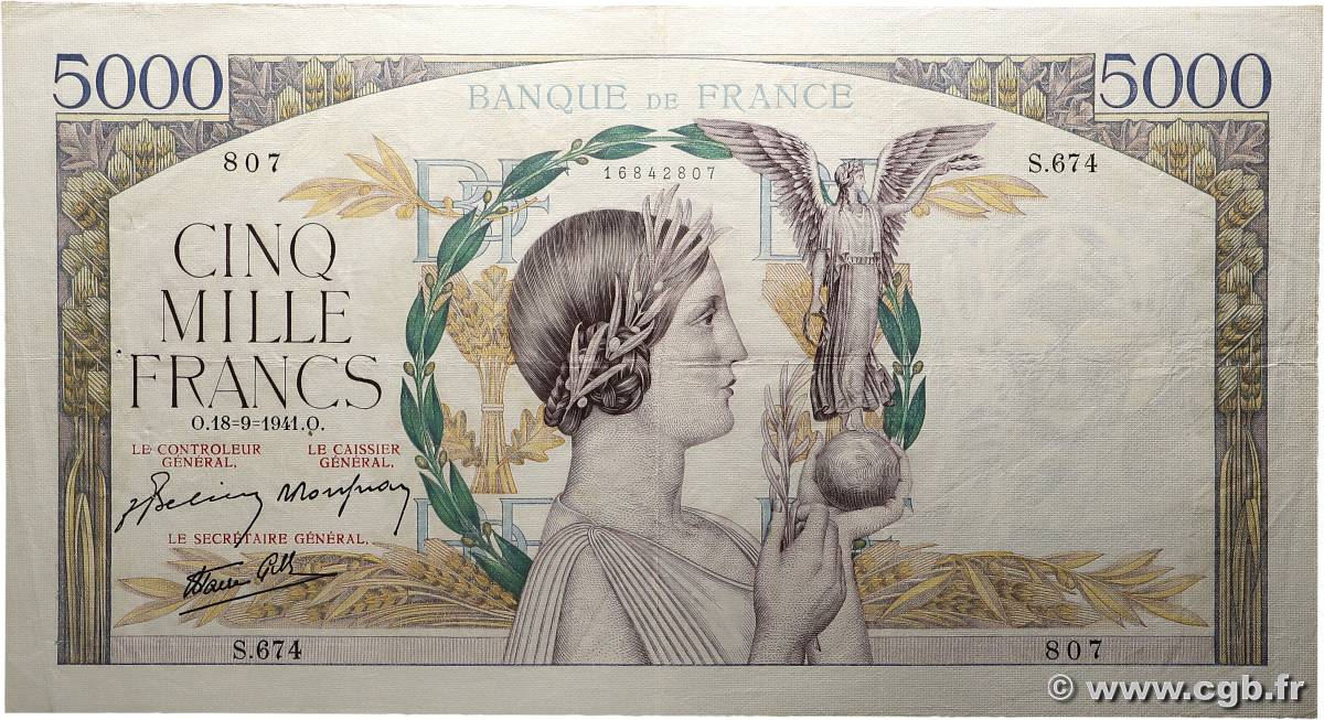 5000 Francs VICTOIRE Impression à plat FRANCE  1941 F.46.26 VF