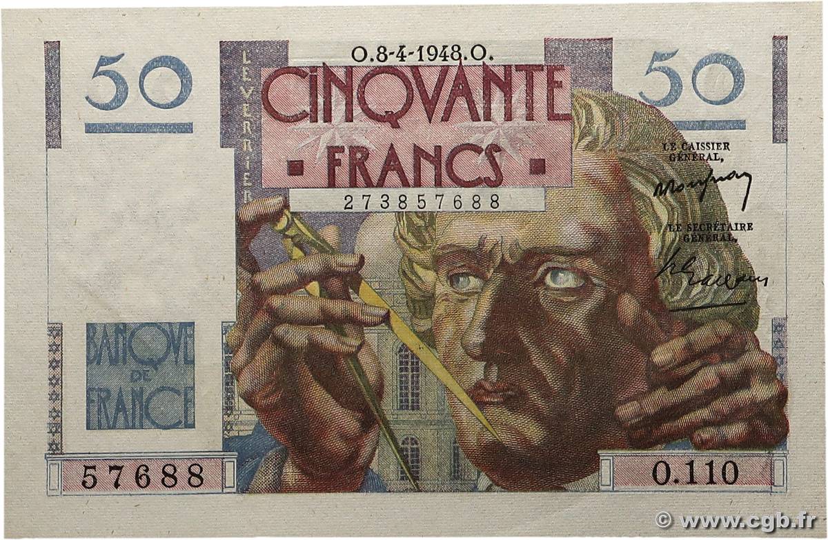 50 Francs LE VERRIER FRANCE  1948 F.20.10 AU