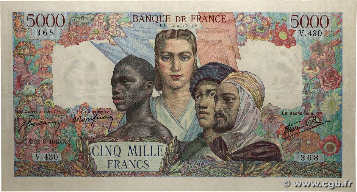 5000 Francs EMPIRE FRANÇAIS FRANCE  1945 F.47.18 pr.SUP