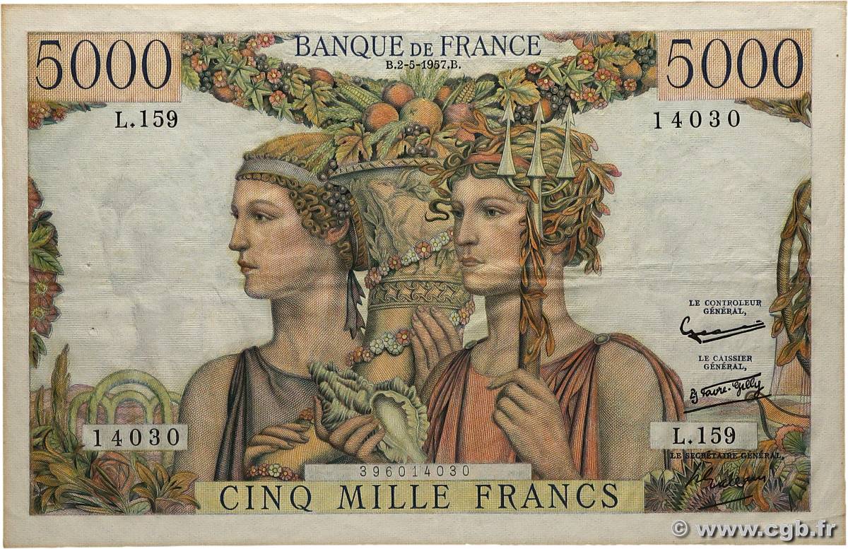 5000 Francs TERRE ET MER FRANCE  1957 F.48.14 pr.SUP