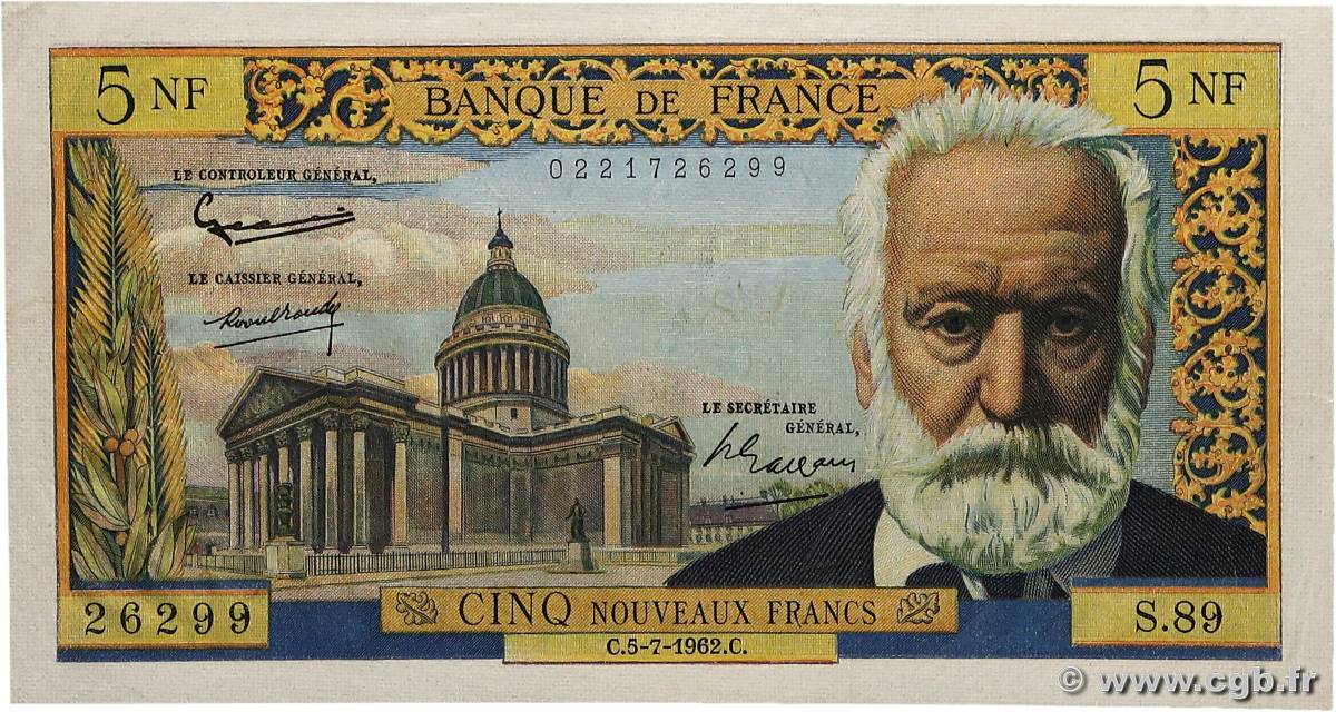 5 Nouveaux Francs VICTOR HUGO FRANCE  1962 F.56.12 SPL