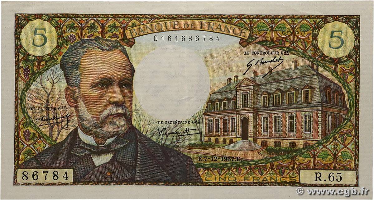 5 Francs PASTEUR FRANCE  1967 F.61.06 SUP