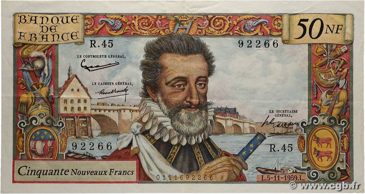 50 Nouveaux Francs HENRI IV FRANCE  1959 F.58.04 TTB