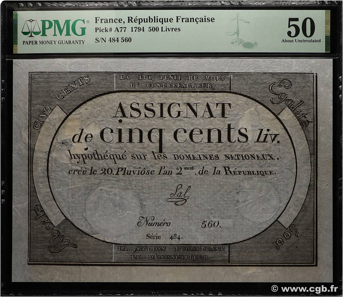 500 Livres FRANCIA  1794 Ass.47a EBC+