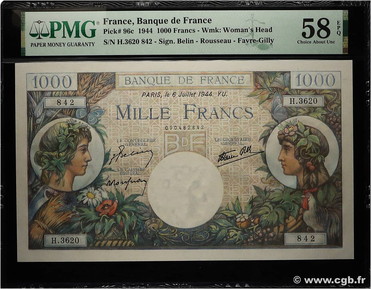 1000 Francs COMMERCE ET INDUSTRIE FRANCIA  1944 F.39.10 SC