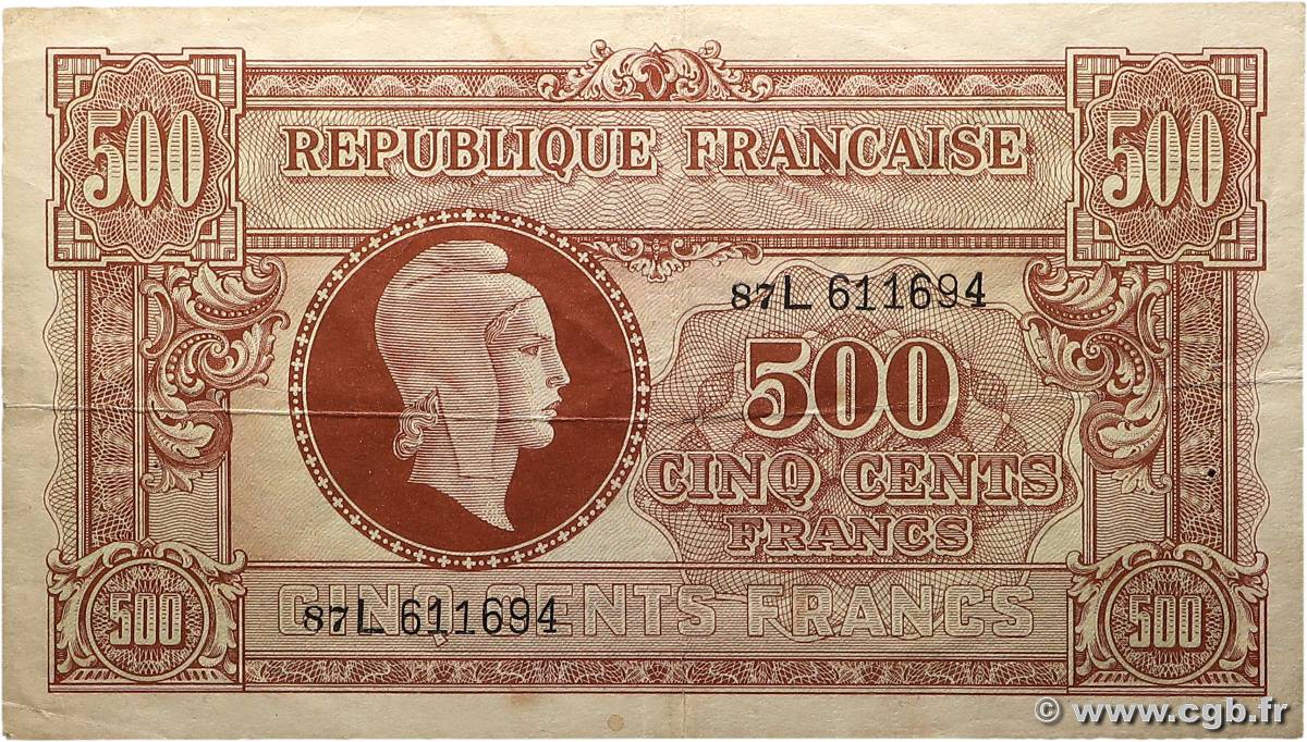 500 Francs MARIANNE fabrication anglaise FRANCE  1945 VF.11.01 VF
