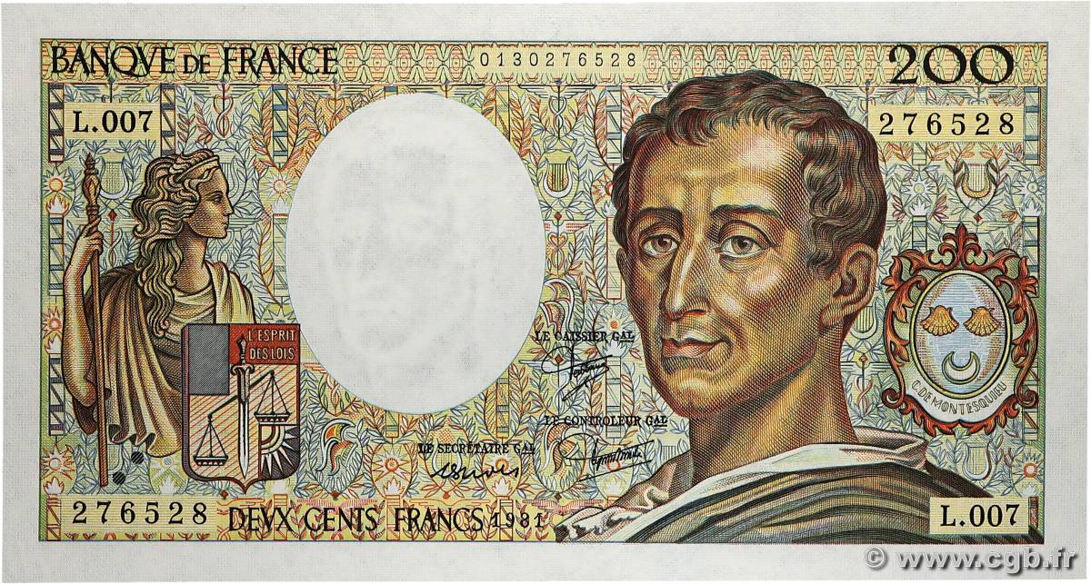 200 Francs MONTESQUIEU FRANCE  1981 F.70.01 SPL+