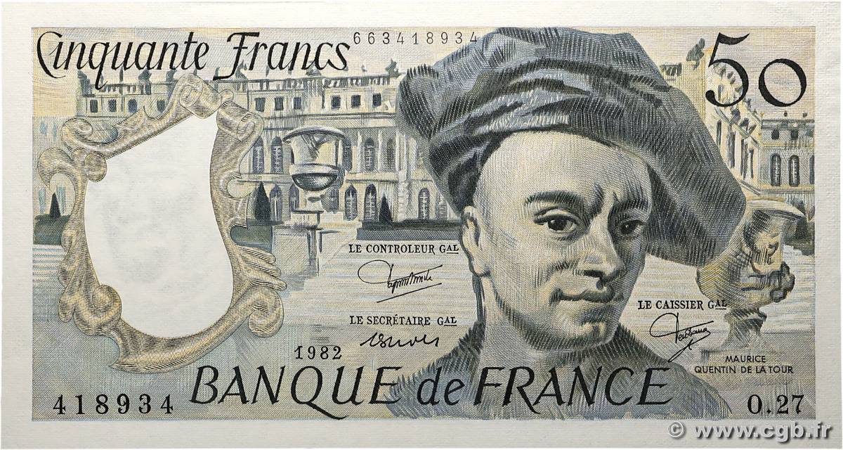 50 Francs QUENTIN DE LA TOUR FRANCE  1982 F.67.08 AU-