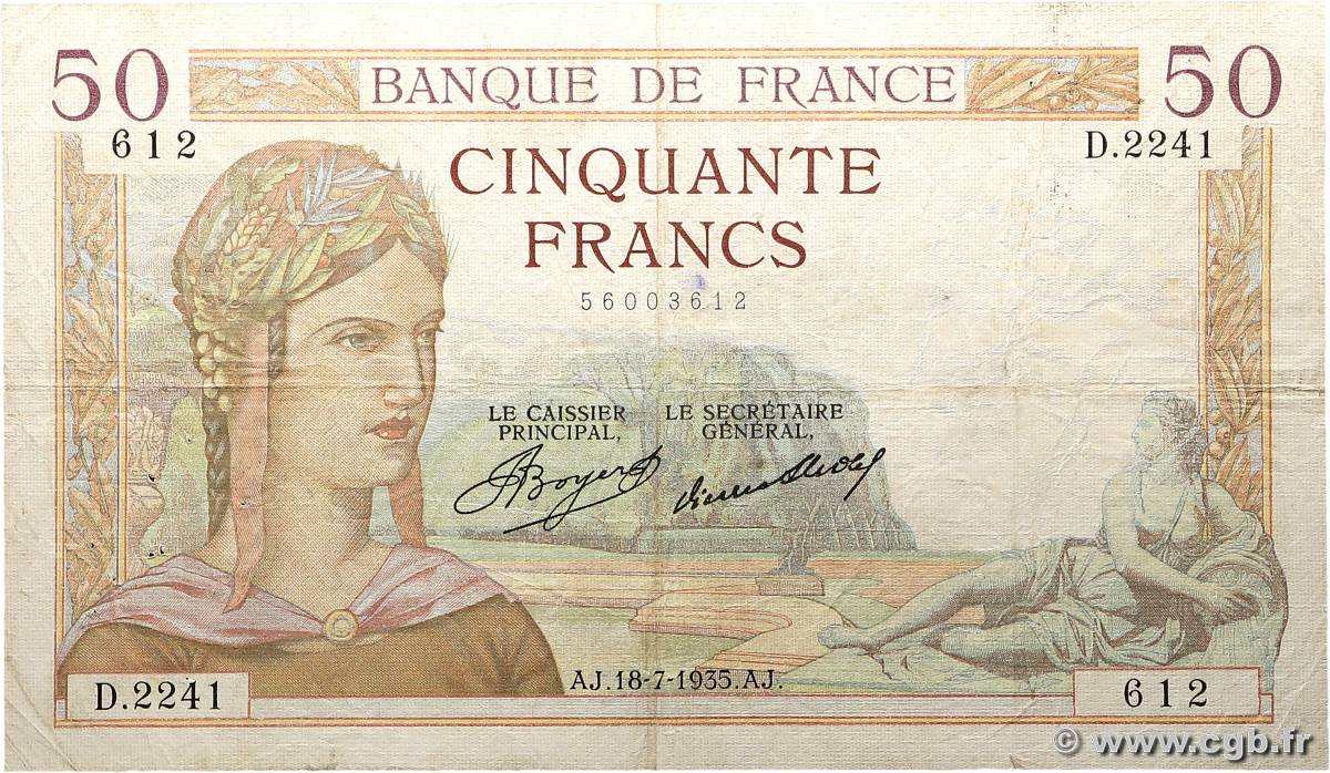 50 Francs CÉRÈS FRANCE  1935 F.17.13 F