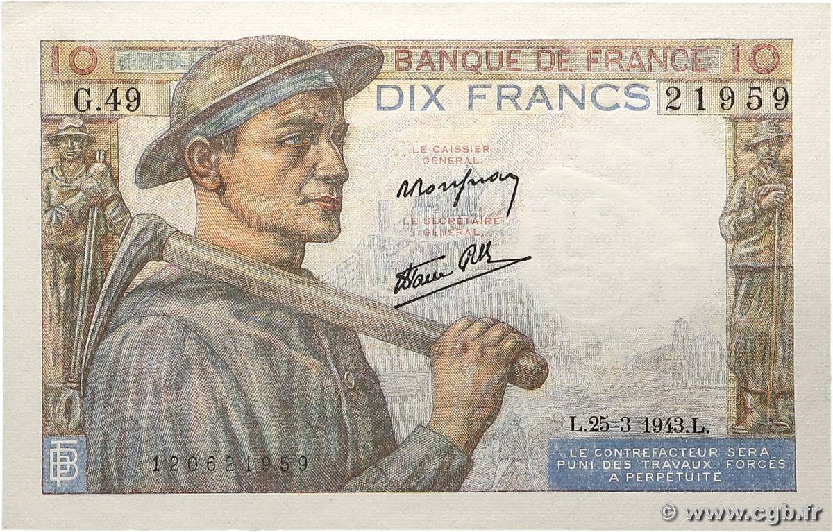 10 Francs MINEUR FRANCE  1943 F.08.08 pr.NEUF