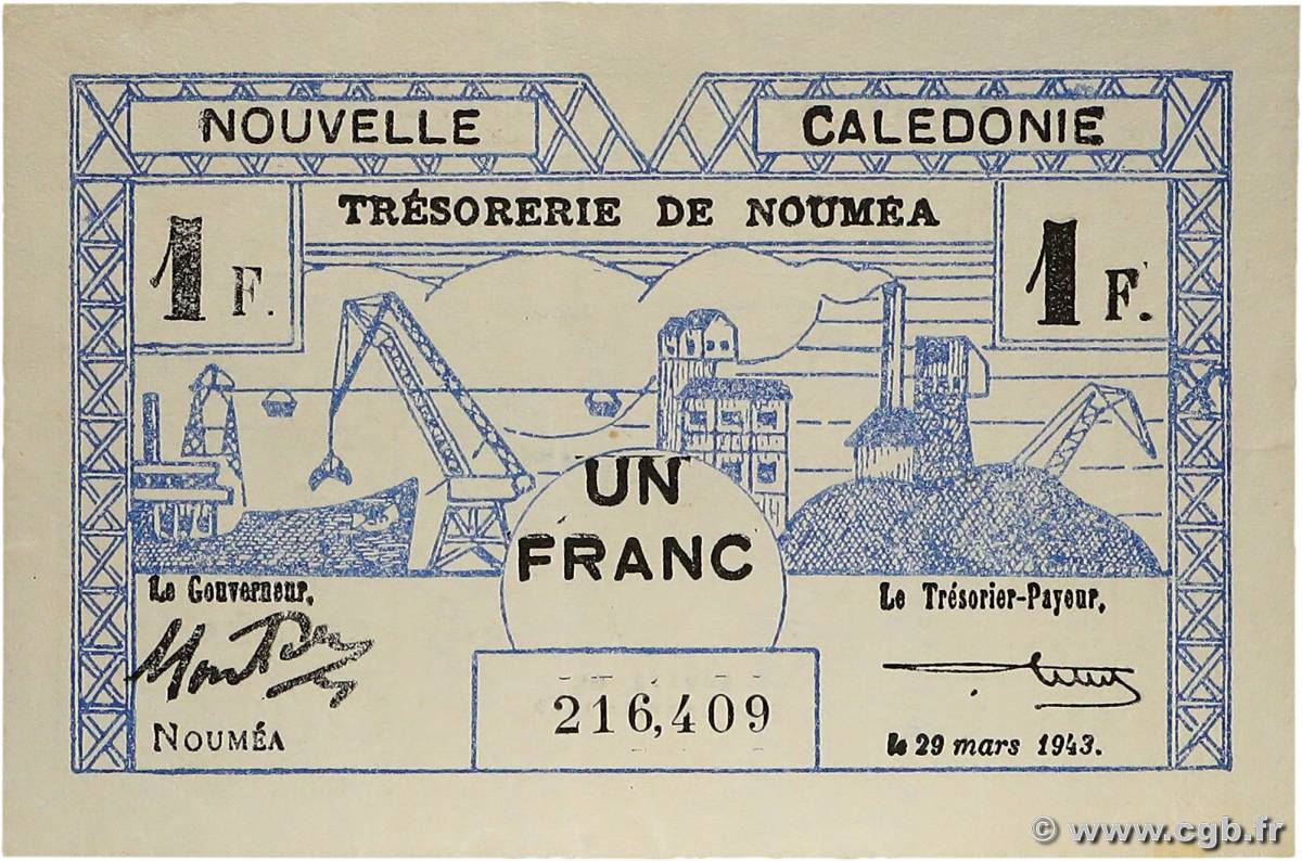 1 Franc NOUVELLE CALÉDONIE  1943 P.55b SUP