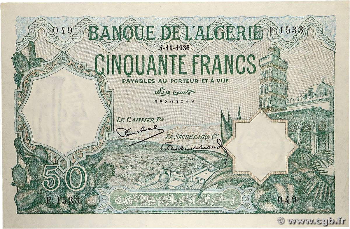 50 Francs ALGÉRIE  1936 P.080a SUP+
