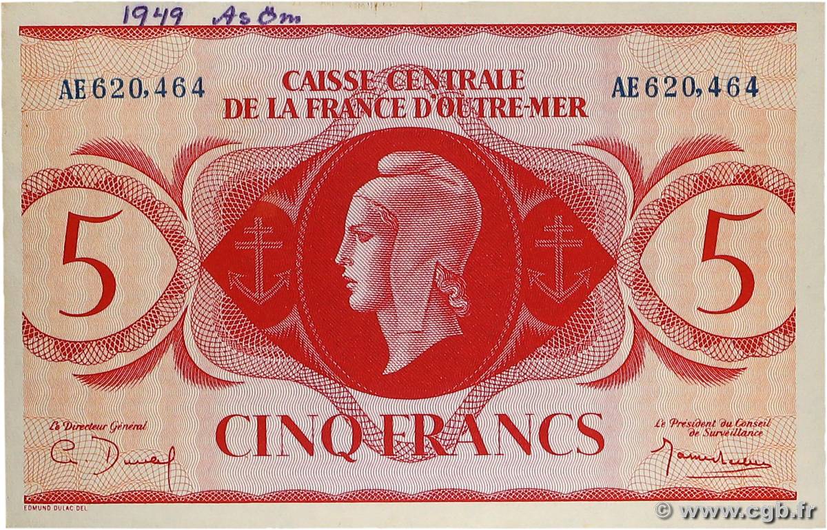 5 Francs Marianne CCFOM AFRIQUE ÉQUATORIALE FRANÇAISE  1944 A.124a pr.NEUF