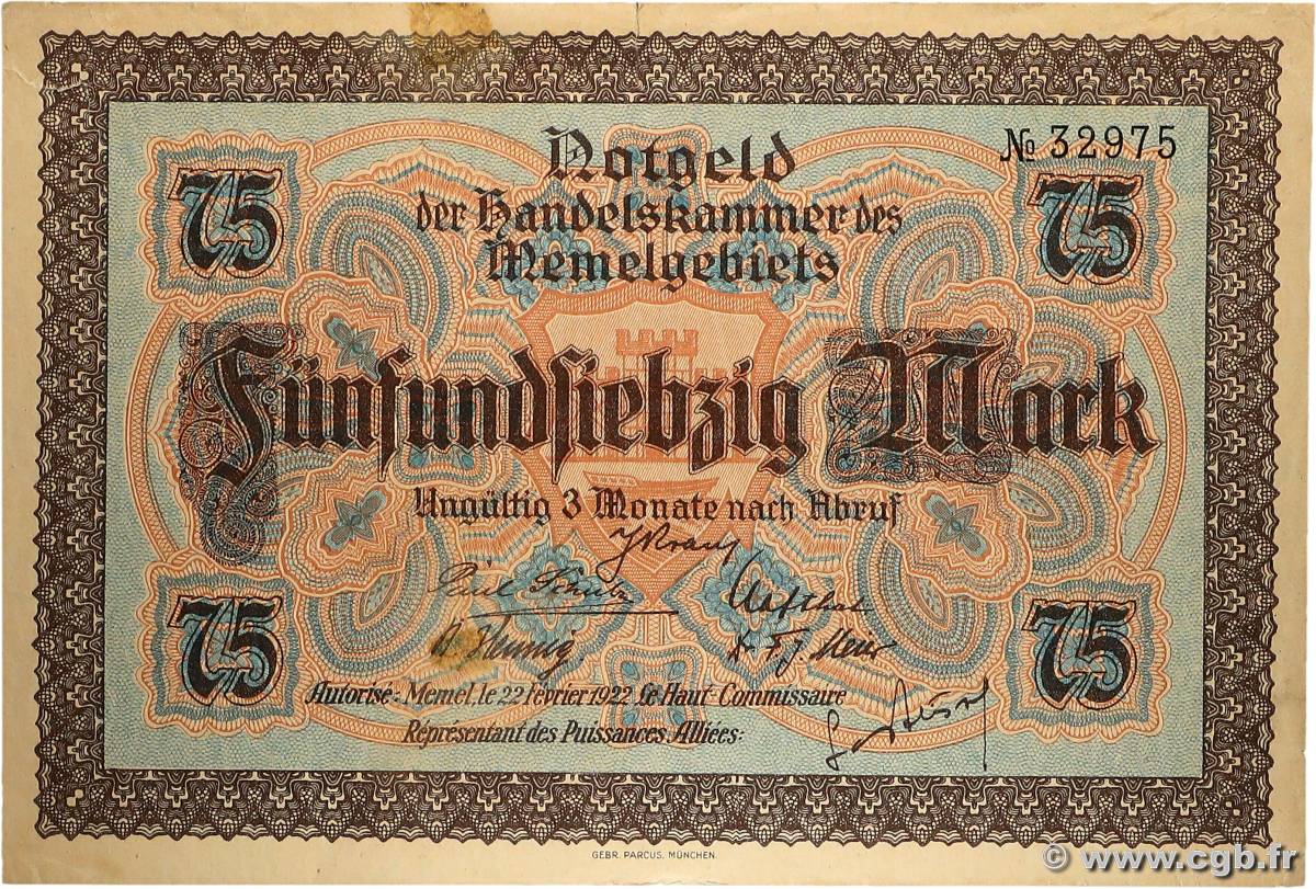 75 Mark MEMEL  1922 P.08 VF+