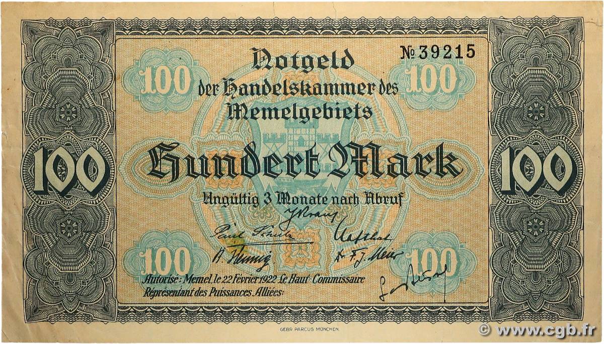 100 Mark MEMEL  1922 P.09 VF+