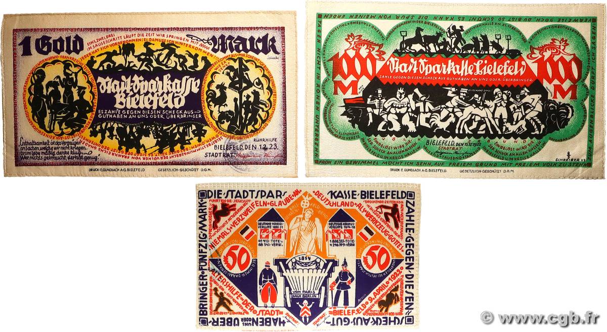 Lot de 3 billets en tissu Lot ALLEMAGNE Bielefeld 1922  SPL
