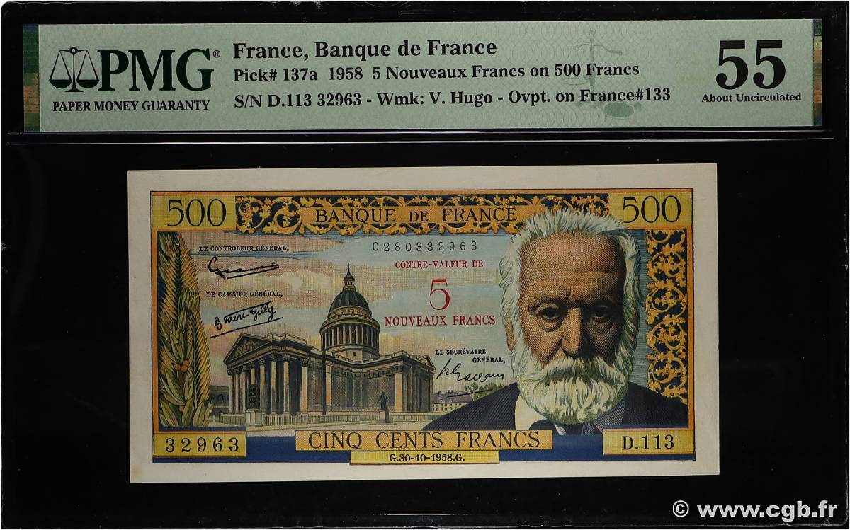 5 NF sur 500 Francs Victor HUGO FRANCE  1958 F.52.01 SPL