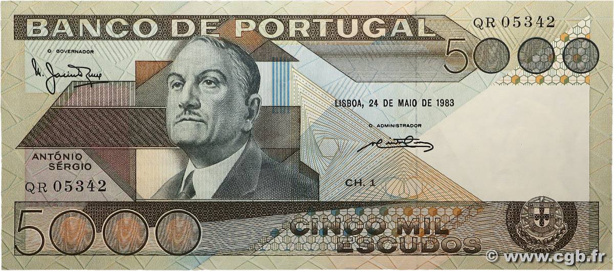 5000 Escudos PORTUGAL  1983 P.182c SUP+