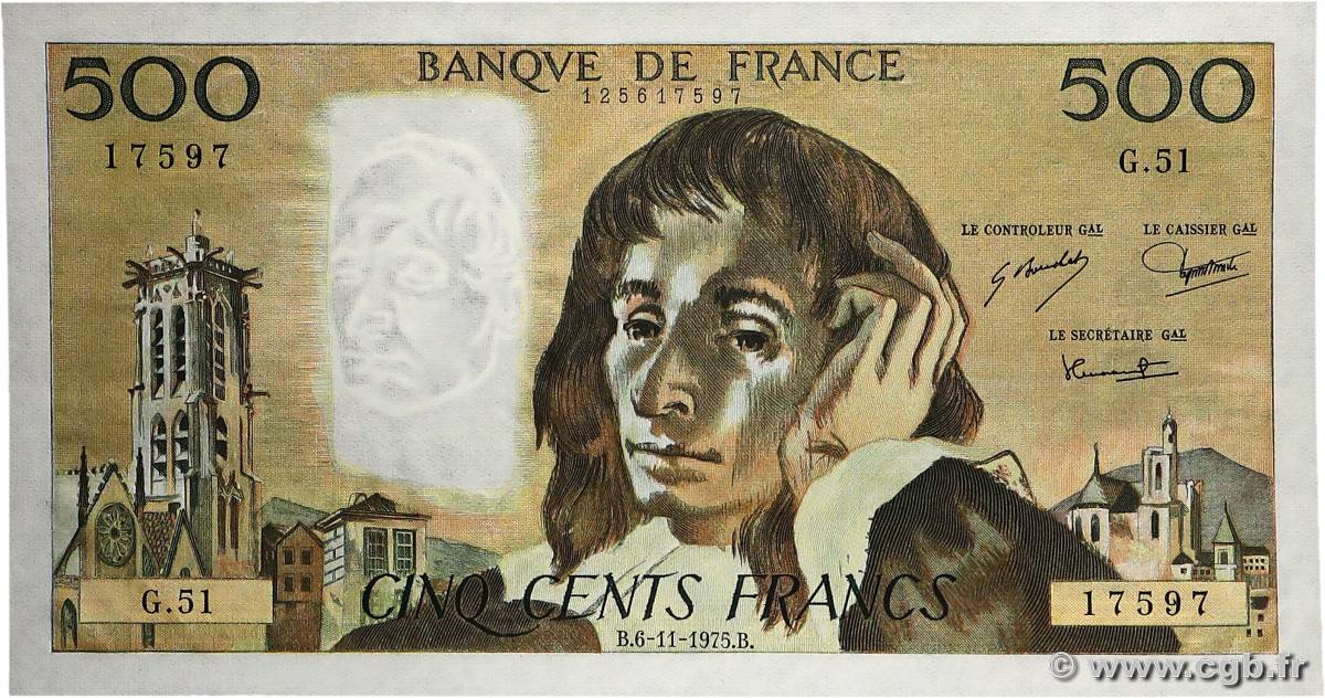 500 Francs PASCAL FRANCE  1975 F.71.13 pr.NEUF