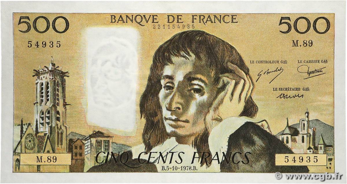 500 Francs PASCAL FRANCE  1978 F.71.18 SPL+