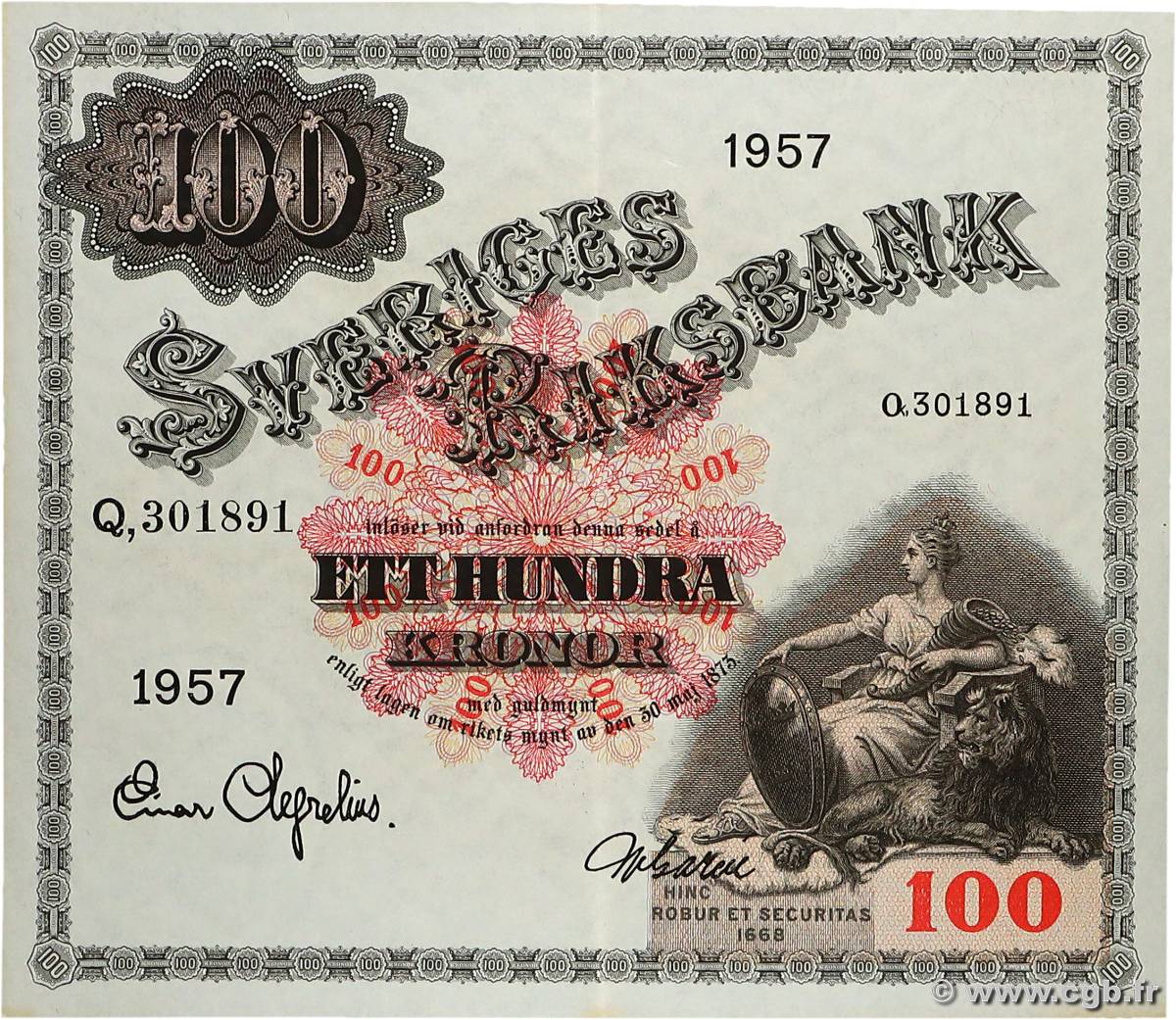 100 Kronor SUÈDE  1957 P.45c SUP+