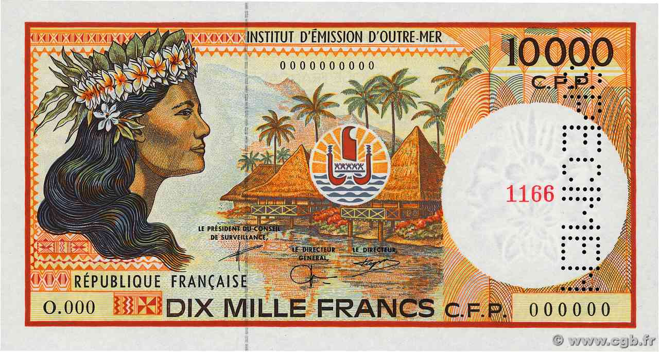 10000 Francs Spécimen POLYNÉSIE, TERRITOIRES D OUTRE MER  2002 P.04ds NEUF