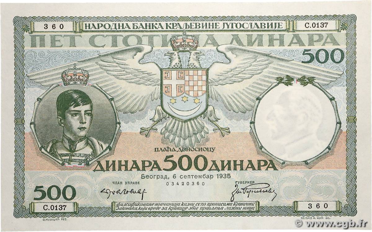 500 Dinara YOUGOSLAVIE  1935 P.032 SPL