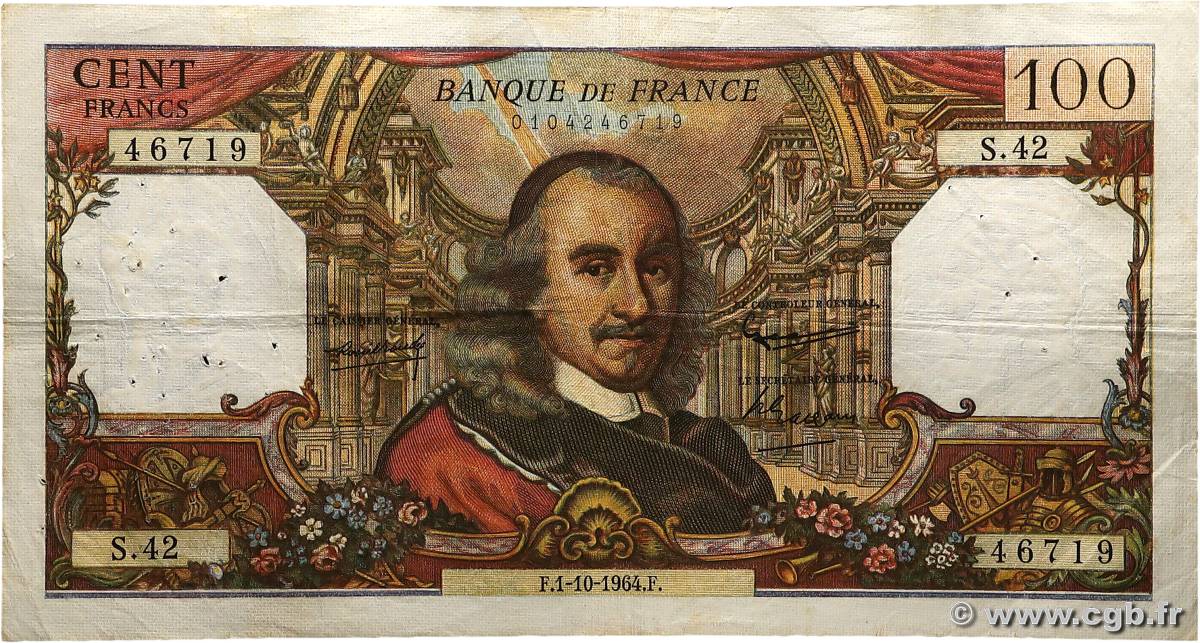 100 Francs CORNEILLE FRANCE  1964 F.65.04 VG