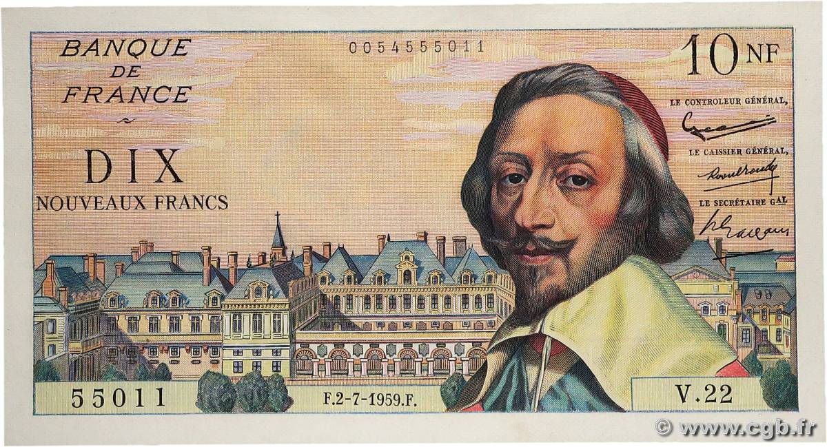 10 Nouveaux Francs RICHELIEU FRANCE  1959 F.57.02 NEUF