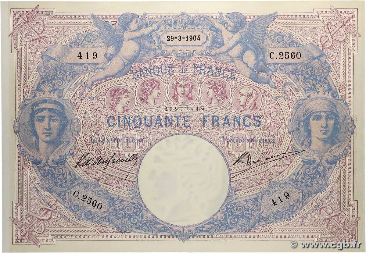 50 Francs BLEU ET ROSE FRANCE  1904 F.14.16 SUP