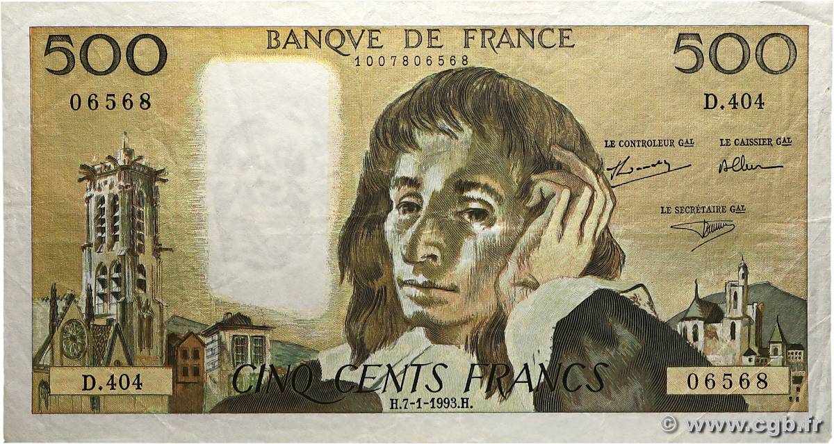 500 Francs PASCAL FRANCE  1993 F.71.51 TB