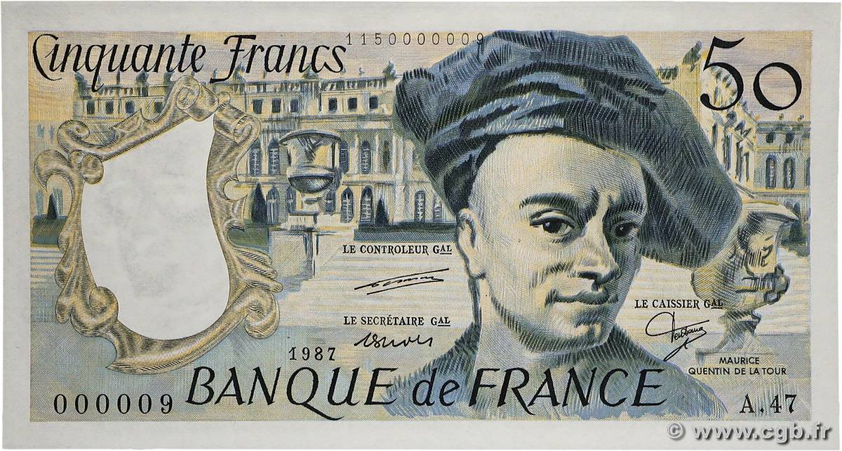 50 Francs QUENTIN DE LA TOUR Petit numéro FRANCE  1987 F.67.13A47 NEUF