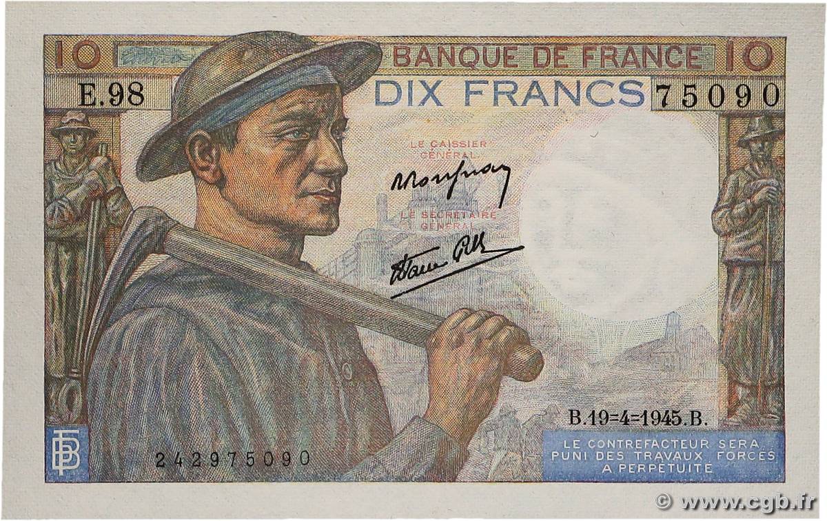 10 Francs MINEUR FRANCE  1945 F.08.13 NEUF