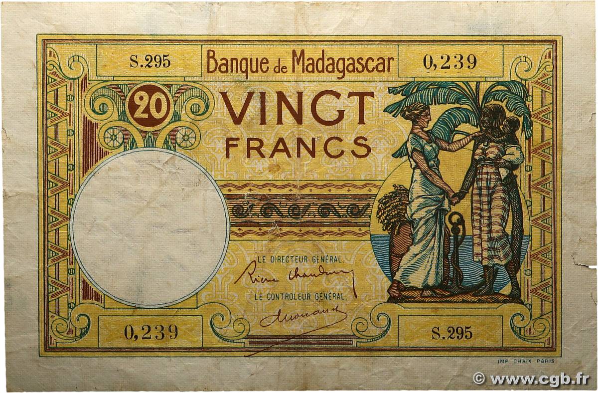 20 Francs MADAGASCAR  1937 P.037 TB