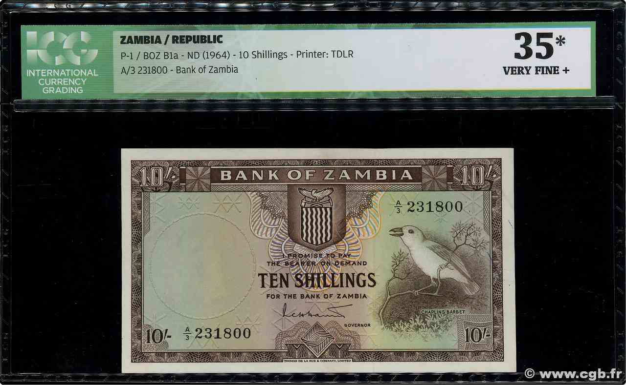 10 Shillings ZAMBIE  1964 P.01a TTB+