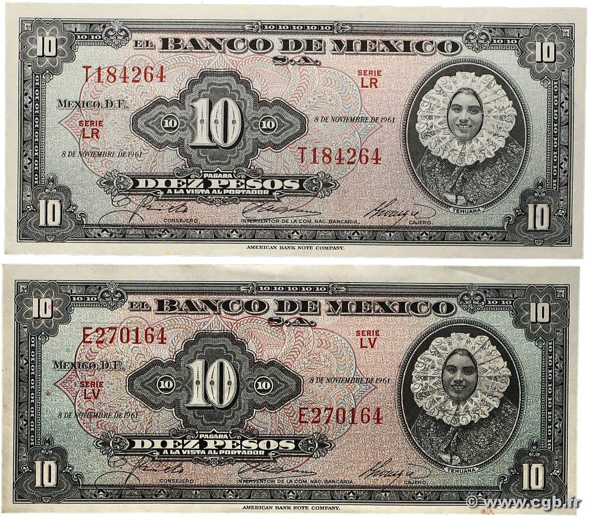 10 Pesos Lot MEXICO  1961 P.058i EBC+