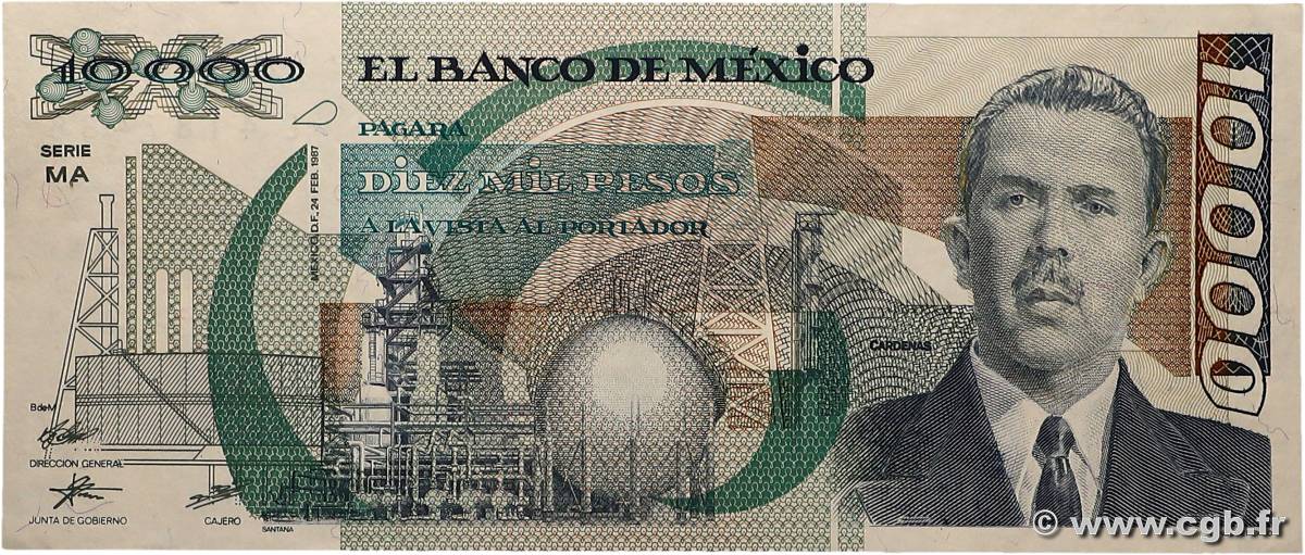 10000 Pesos MEXICO  1987 P.090a AU+