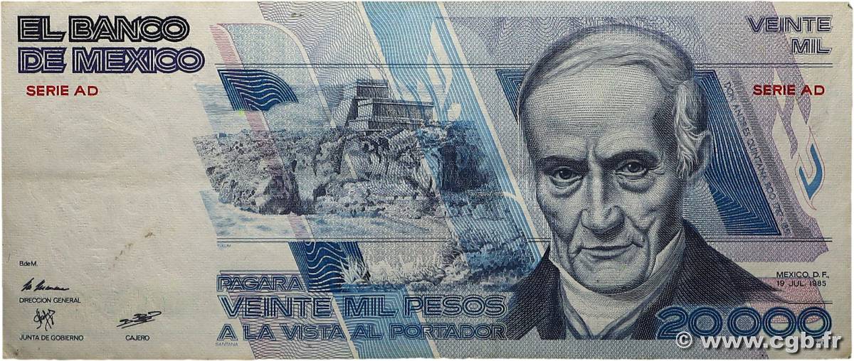 20000 Pesos MEXICO  1985 P.091a VF+
