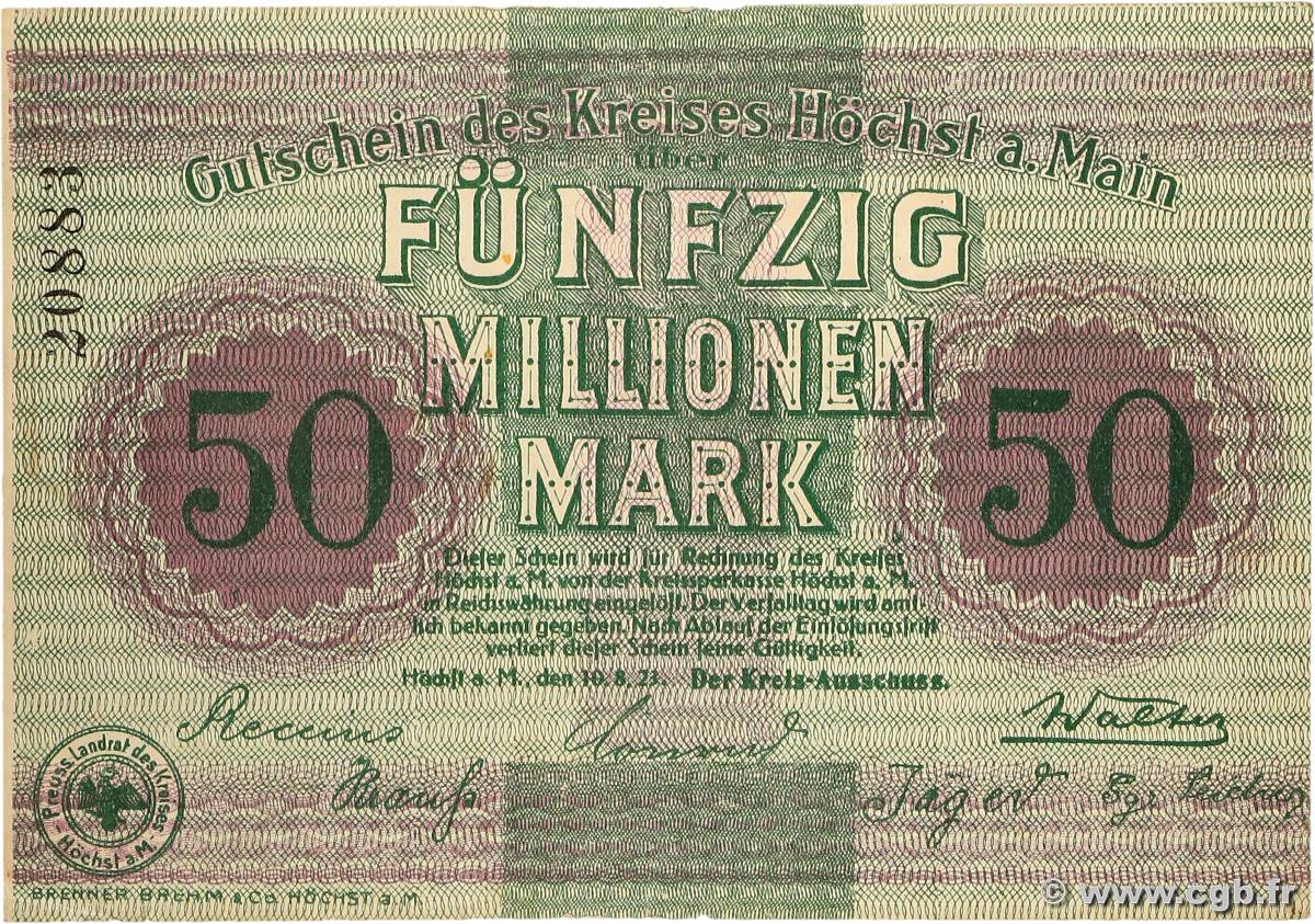 50 Millions Mark ALLEMAGNE Hochst 1923  TTB