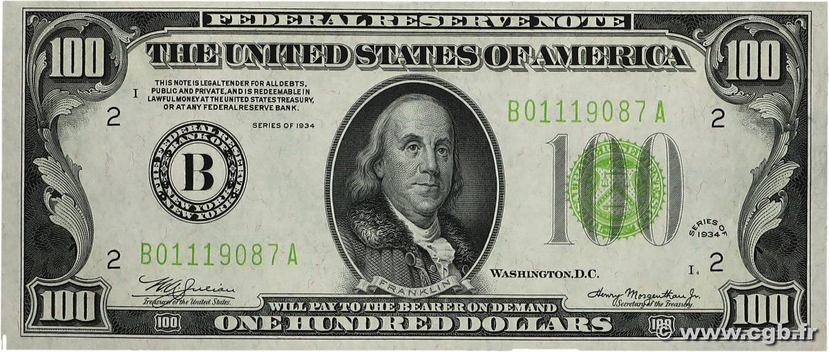 100 Dollars STATI UNITI D AMERICA New York 1934 P.433 AU