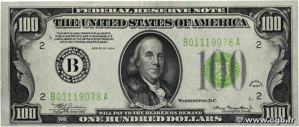 100 Dollars ÉTATS-UNIS D AMÉRIQUE New York 1934 P.433 SUP+