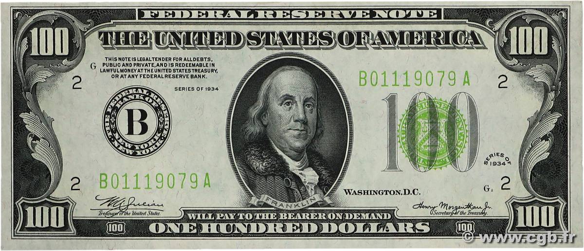 100 Dollars ÉTATS-UNIS D AMÉRIQUE New York 1934 P.433 pr.NEUF