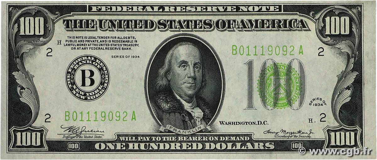 100 Dollars ÉTATS-UNIS D AMÉRIQUE New York 1934 P.433 pr.NEUF