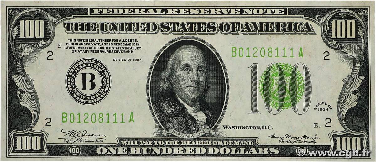 100 Dollars STATI UNITI D AMERICA New York 1934 P.433 SPL+