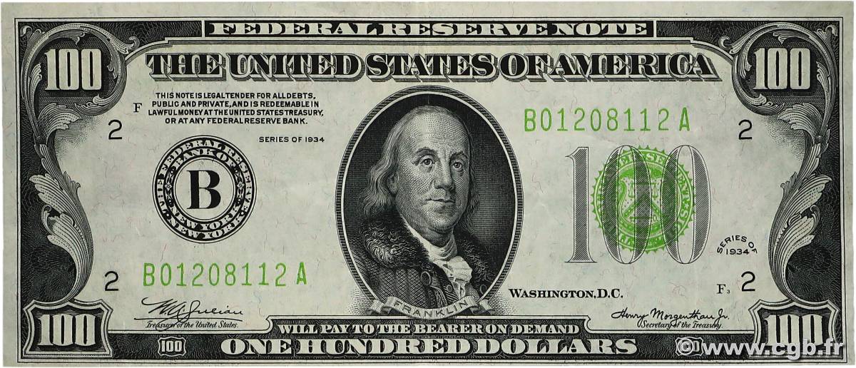 100 Dollars ÉTATS-UNIS D AMÉRIQUE New York 1934 P.433 TTB+