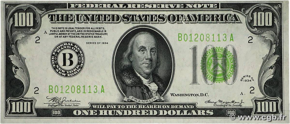 100 Dollars STATI UNITI D AMERICA New York 1934 P.433 SPL+
