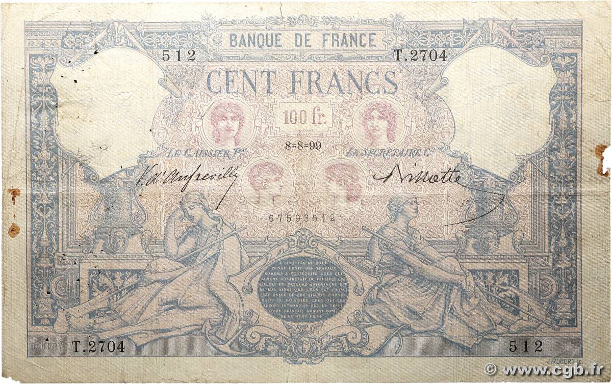 100 Francs BLEU ET ROSE FRANCE  1899 F.21.12 VG
